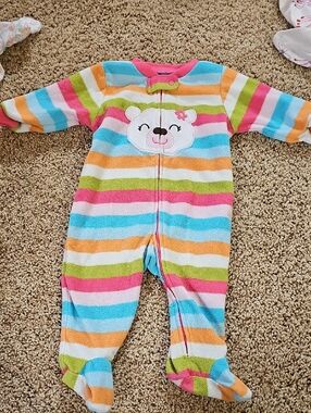 Carter's Plush Striped Footed One-Piece in Blue, Pink, Orange, Green, White